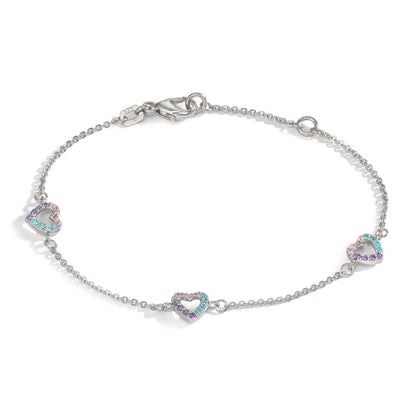Armband Silver Zirkoniumoxid färgrik rodiumpläterad Hjärta 14-16 cm
