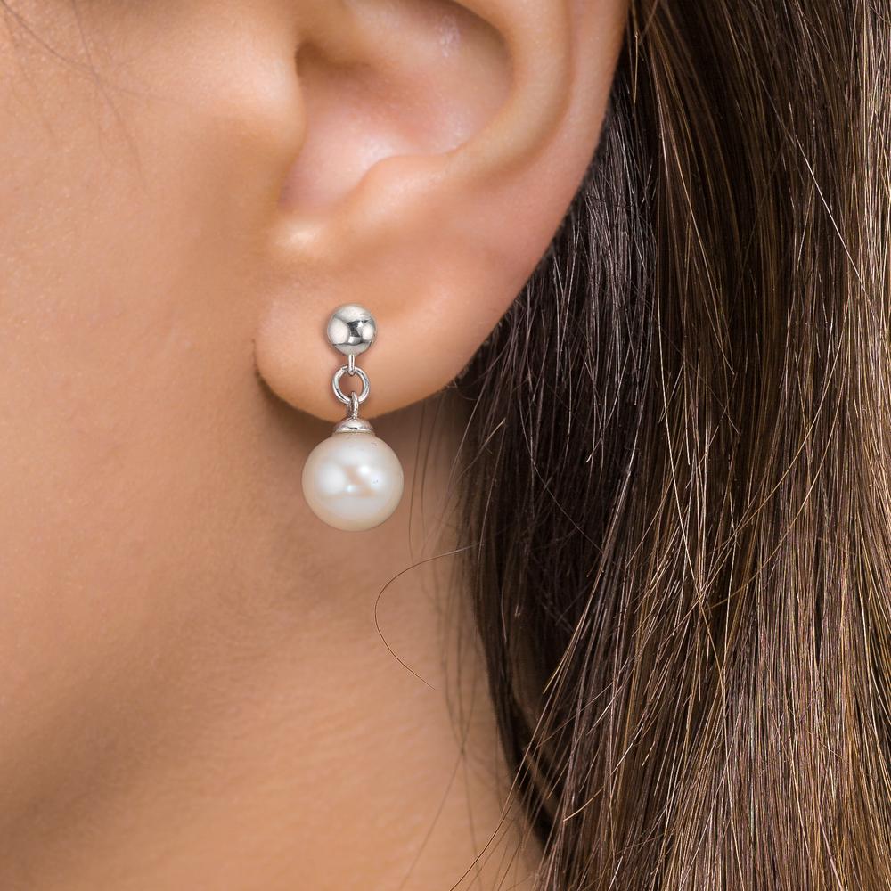 Örhängen Silver rodiumpläterad Sötvattensodlad pärla, 2 Pärlor, 6.5 mm