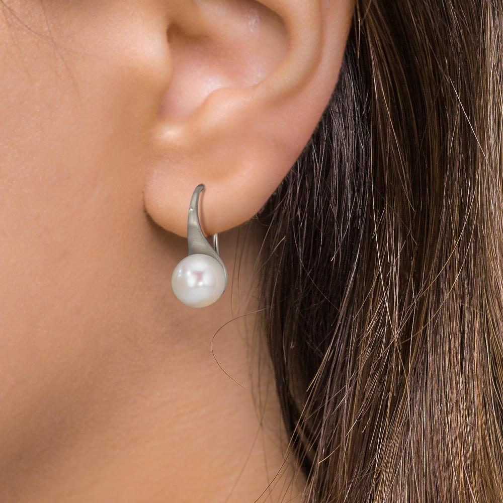 Örhängen Silver rodiumpläterad Sötvattensodlad pärla, 2 Pärlor, 8 mm