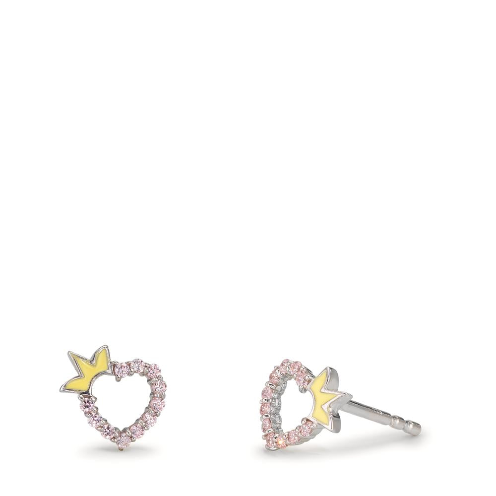 Örhängen med knoppar Silver Zirkoniumoxid rosa rodiumpläterad Hjärta Ø6.5 mm