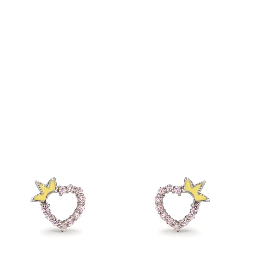 Örhängen med knoppar Silver Zirkoniumoxid rosa rodiumpläterad Hjärta Ø6.5 mm