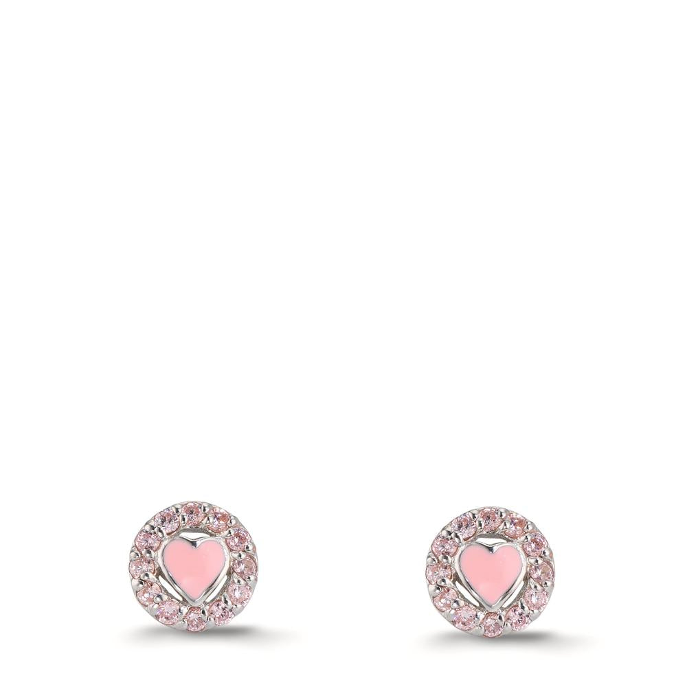 Örhängen med knoppar Silver Zirkoniumoxid rosa rodiumpläterad Hjärta Ø6.5 mm