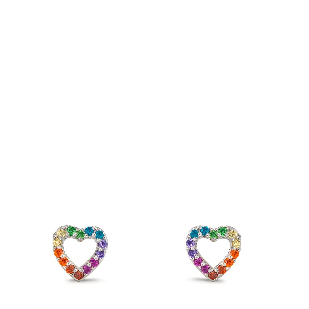 Örhängen med knoppar Silver Zirkoniumoxid regnbågsfärgade rodiumpläterad Hjärta Ø6 mm