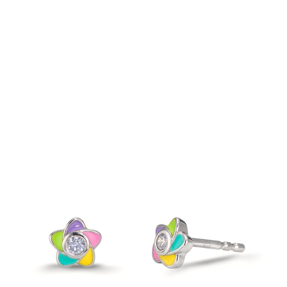 Örhängen med knoppar Silver Zirkoniumoxid 2 stenar rodiumpläterad blomma Ø5.5 mm
