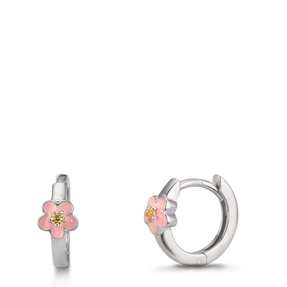 Hopfällbara örhängen Silver Zirkoniumoxid gul, 2 stenar rodiumpläterad blomma