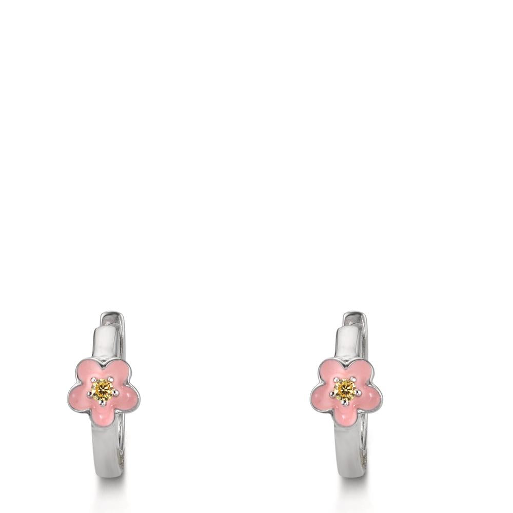 Hopfällbara örhängen Silver Zirkoniumoxid gul, 2 stenar rodiumpläterad blomma