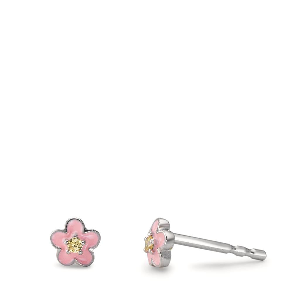 Örhängen med knoppar Silver Zirkoniumoxid gul, 2 stenar rodiumpläterad blomma Ø4.5 mm
