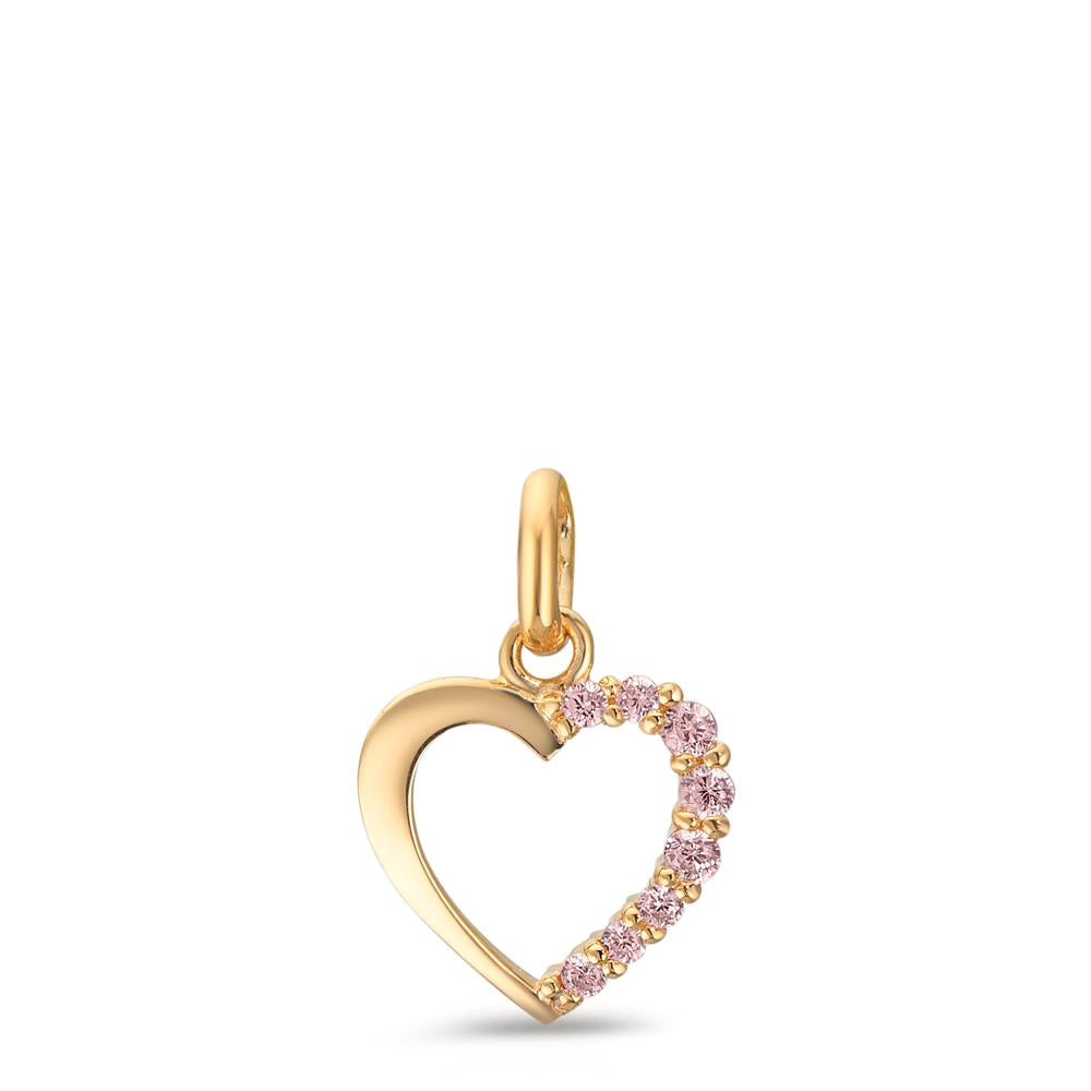 Hängsmycke 375/9 K gult guld Zirkoniumoxid rosa Hjärta Ø10 mm