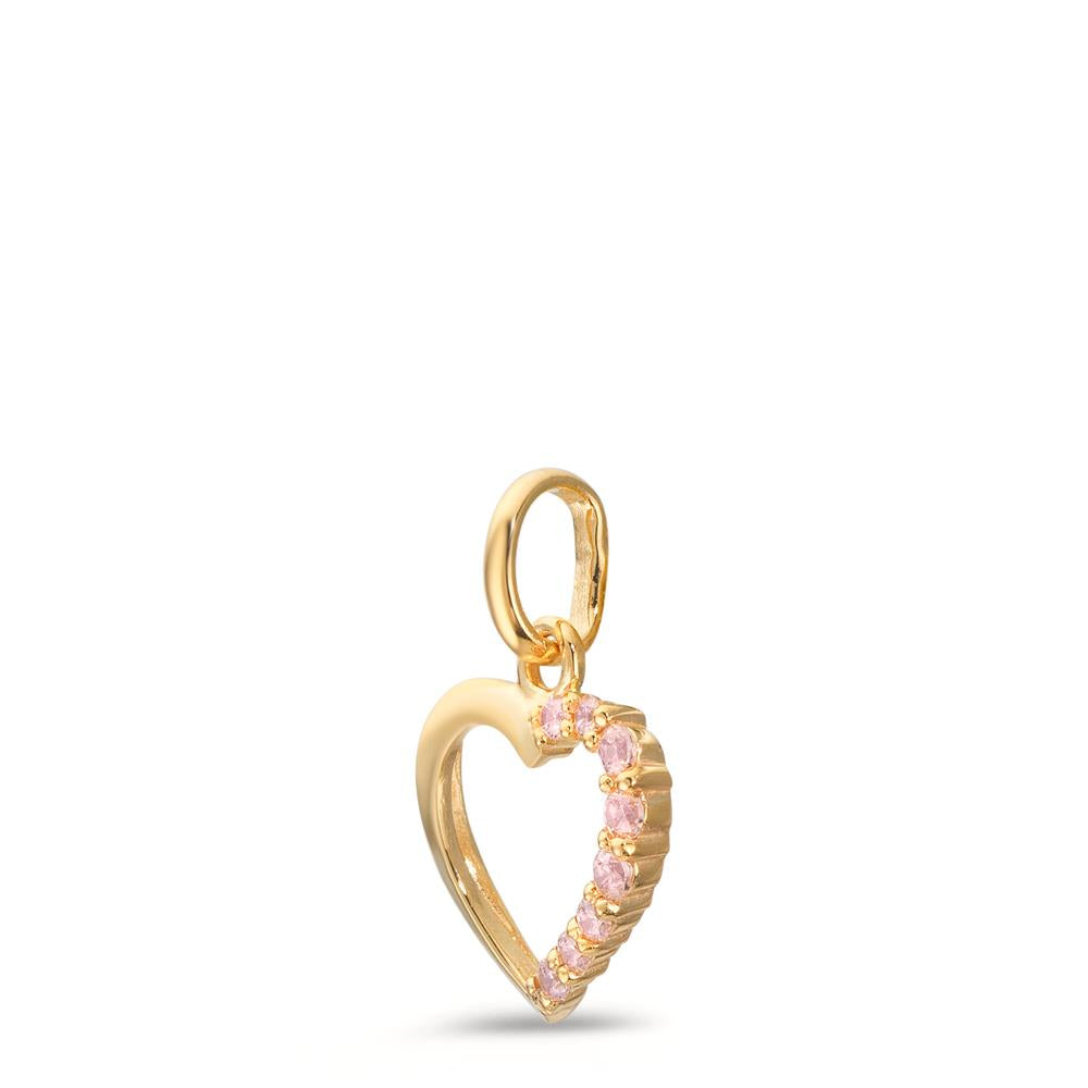 Hängsmycke 375/9 K gult guld Zirkoniumoxid rosa Hjärta Ø10 mm