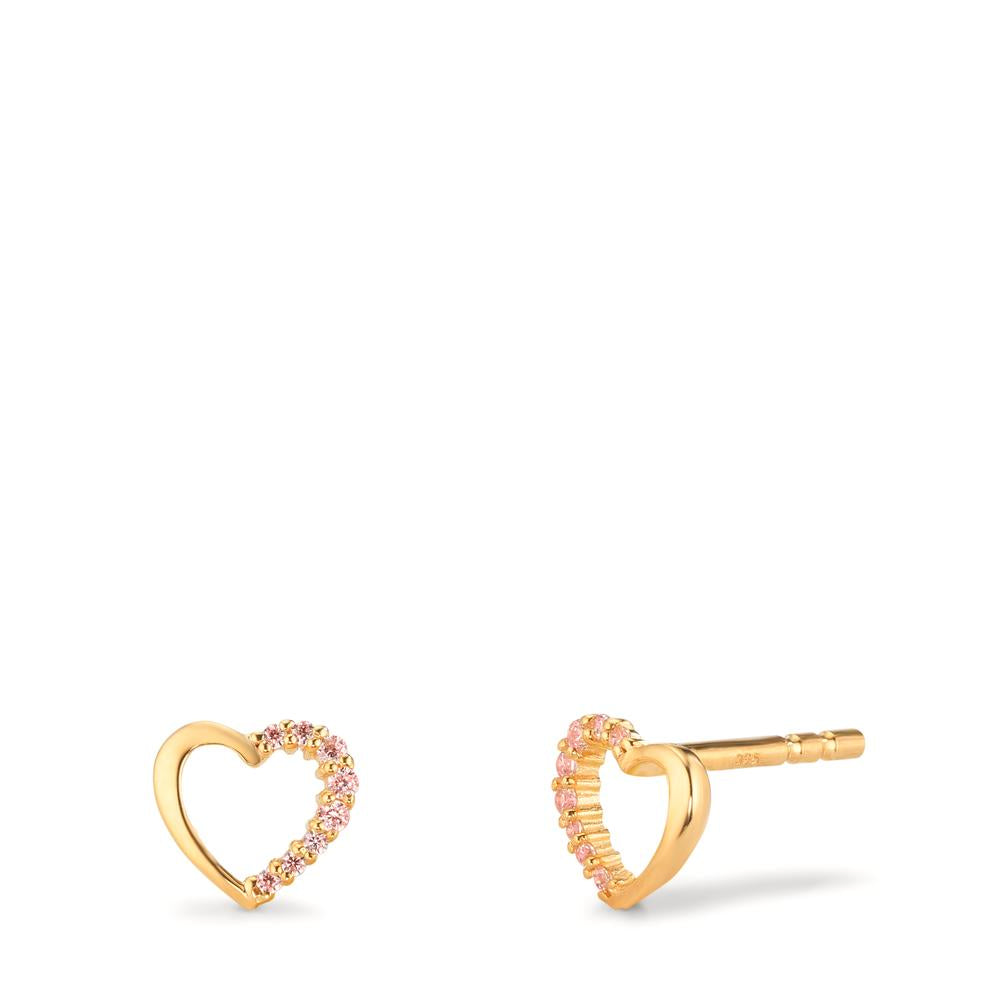 Örhängen med knoppar 375/9 K gult guld Zirkoniumoxid rosa Hjärta Ø6.5 mm
