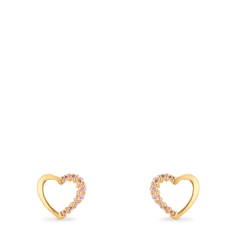 Örhängen med knoppar 375/9 K gult guld Zirkoniumoxid rosa Hjärta Ø6.5 mm