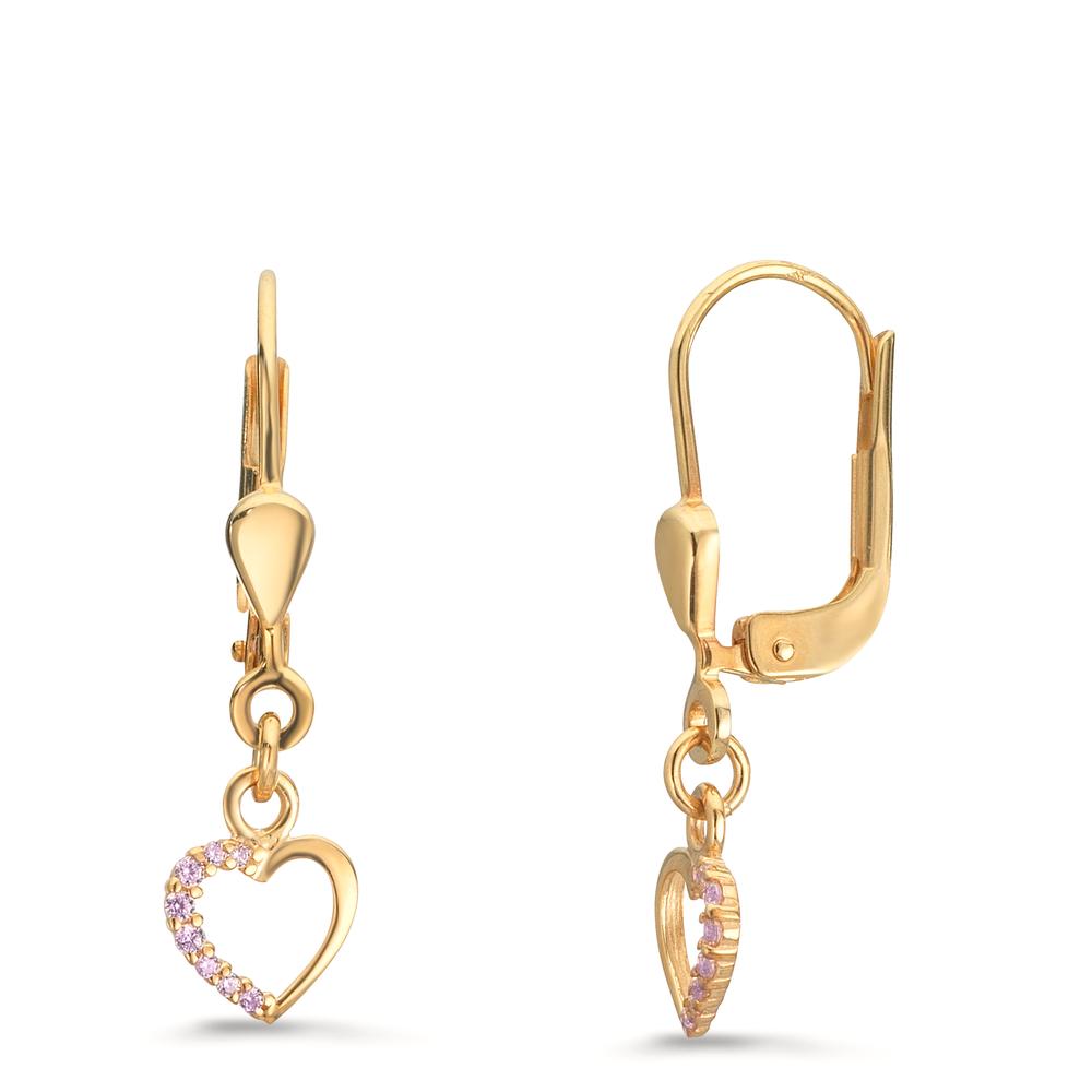 Örhängen 375/9 K gult guld Zirkoniumoxid rosa, [rund]