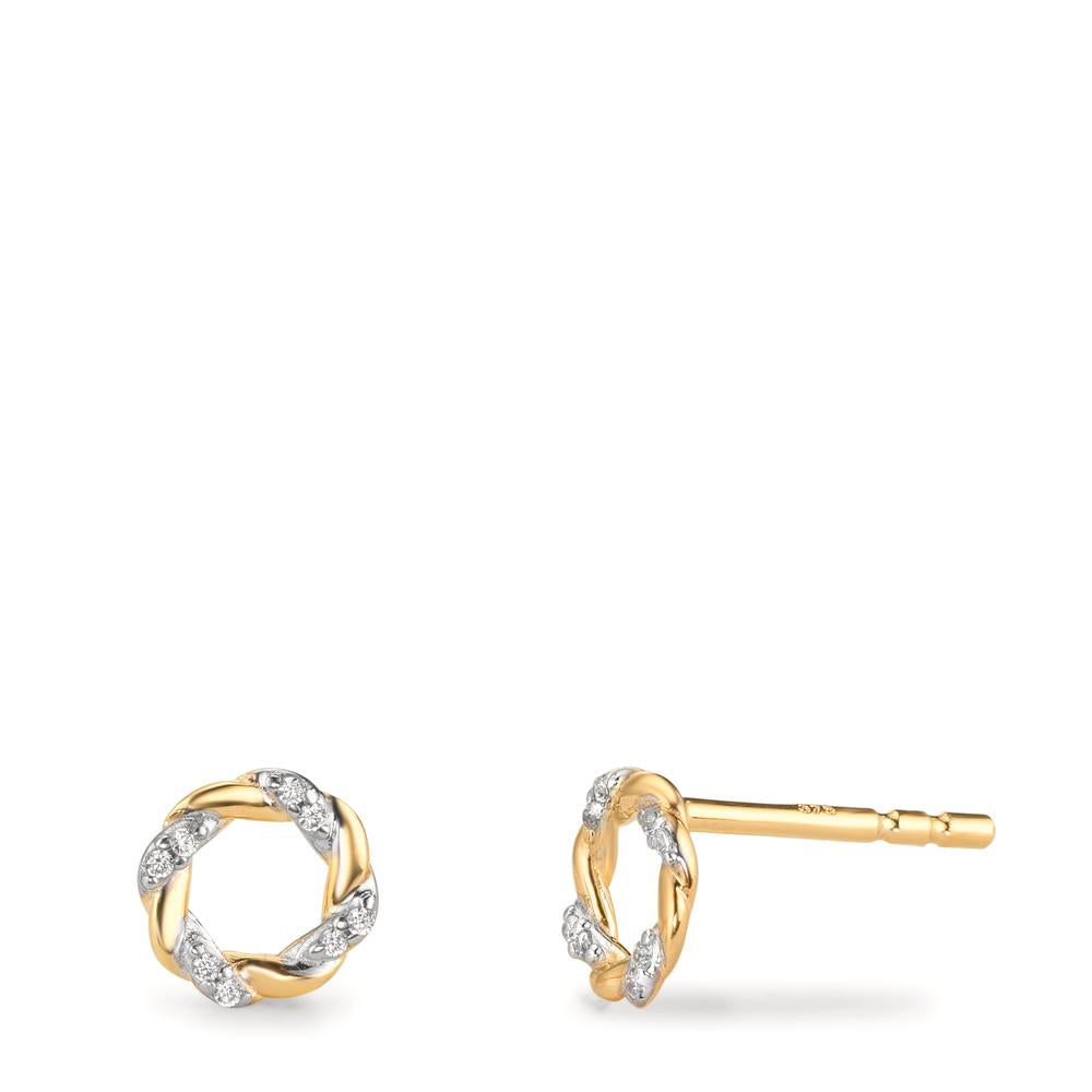 Örhängen med knoppar 375/9 K gult guld Zirkoniumoxid 16 stenar Ø6.5 mm