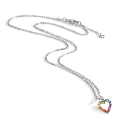 Halsband med hänge Silver Zirkoniumoxid regnbågsfärgade rodiumpläterad Hjärta 36-38 cm