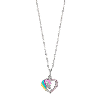 Halsband med hänge Silver Zirkoniumoxid rosa rodiumpläterad Häst 36-38 cm