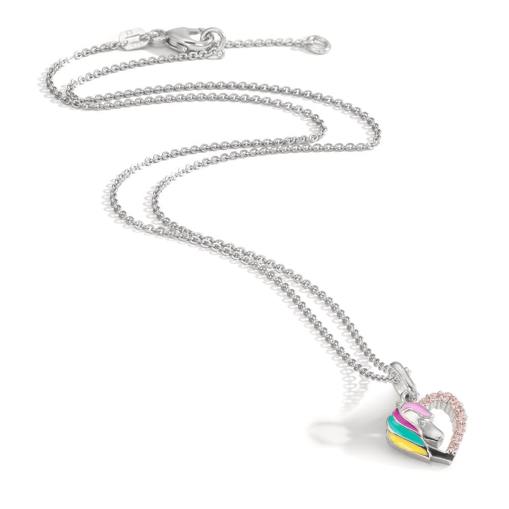 Halsband med hänge Silver Zirkoniumoxid rosa rodiumpläterad Häst 36-38 cm
