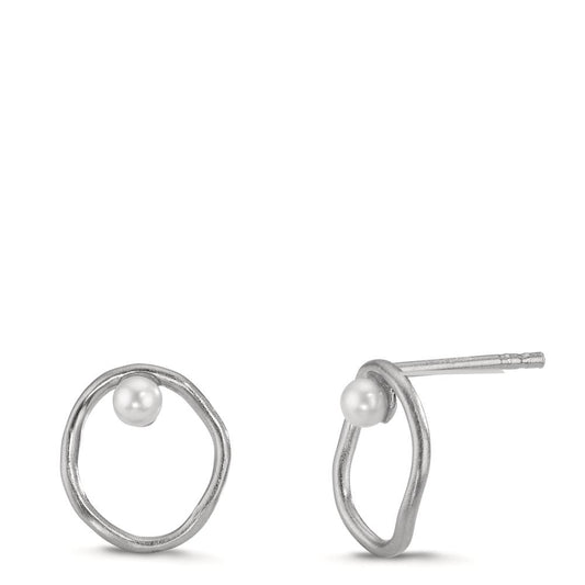 Örhängen med knoppar Silver Sötvattensodlad pärla vit, 2 Pärlor, 3 mm Ø11 mm