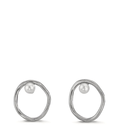 Örhängen med knoppar Silver Sötvattensodlad pärla vit, 2 Pärlor, 3 mm Ø11 mm
