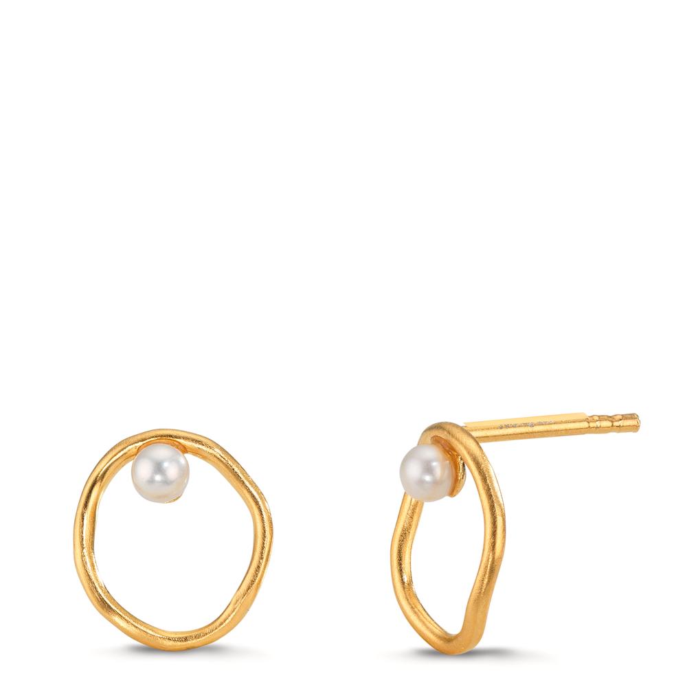 Örhängen med knoppar Silver gul guldpläterad Sötvattensodlad pärla vit, 2 Pärlor, 3 mm Ø11 mm