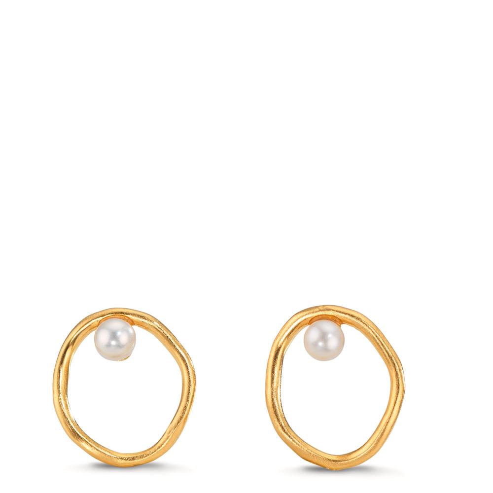 Örhängen med knoppar Silver gul guldpläterad Sötvattensodlad pärla vit, 2 Pärlor, 3 mm Ø11 mm