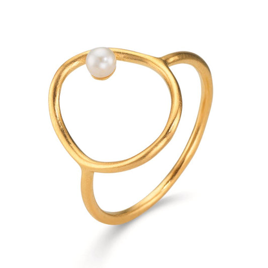 Finger ring Silver gul guldpläterad Sötvattensodlad pärla vit, 3 mm Ø14 mm