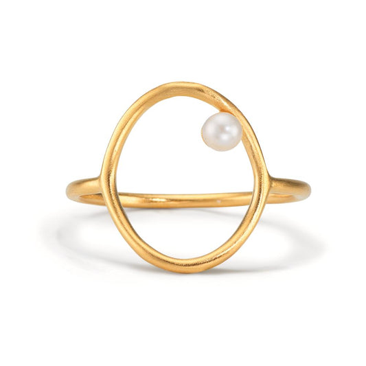 Finger ring Silver gul guldpläterad Sötvattensodlad pärla vit, 3 mm Ø14 mm