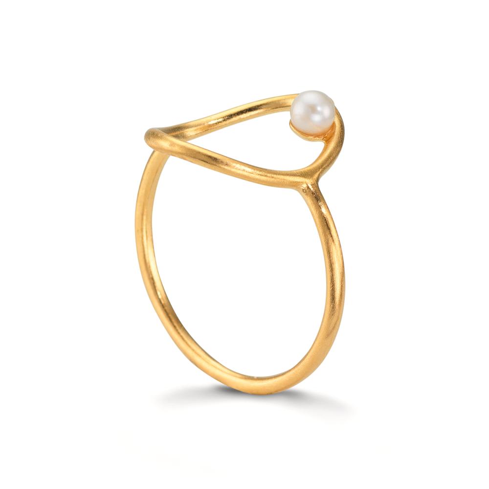 Finger ring Silver gul guldpläterad Sötvattensodlad pärla vit, 3 mm Ø14 mm