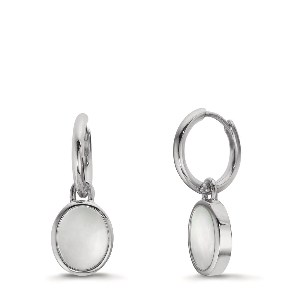 Hoop örhängen med krokar Silver pärlemor vit, 2 Pärlor 9-9.5 mm Ø14 mm