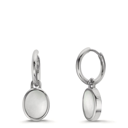 Hoop örhängen med krokar Silver pärlemor vit, 2 Pärlor 9-9.5 mm Ø14 mm