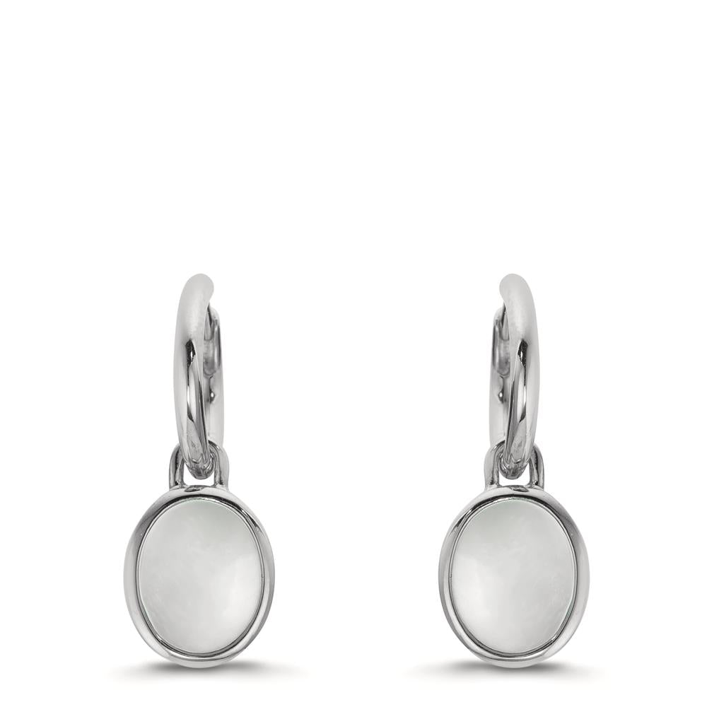 Hoop örhängen med krokar Silver pärlemor vit, 2 Pärlor 9-9.5 mm Ø14 mm