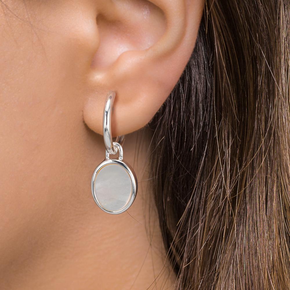 Kreol med krok Silver pärlemor vit, 2 Pärlor 9-9.5 mm Ø14 mm