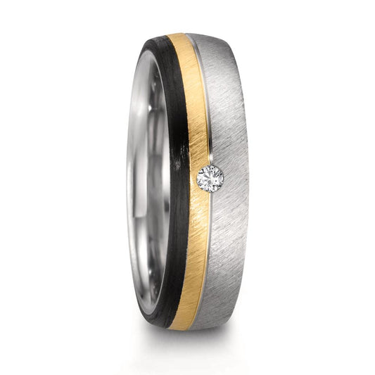 Partnerring rostfritt stål, 375/9 K roséguld, Kol diamant 0.025 ct, w-si