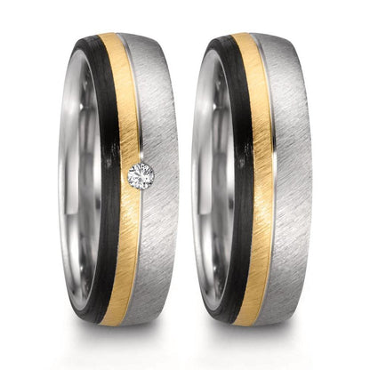 Partnerring rostfritt stål, 375/9 K roséguld, Kol diamant 0.025 ct, w-si