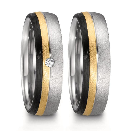 Partnerring rostfritt stål, 375/9 K roséguld, Kol