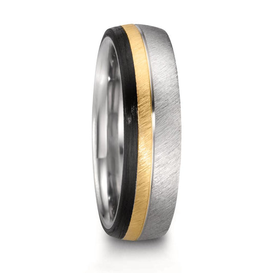 Partnerring rostfritt stål, 375/9 K roséguld, Kol