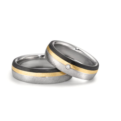 Partnerring rostfritt stål, 375/9 K roséguld, Kol diamant 0.025 ct, w-si