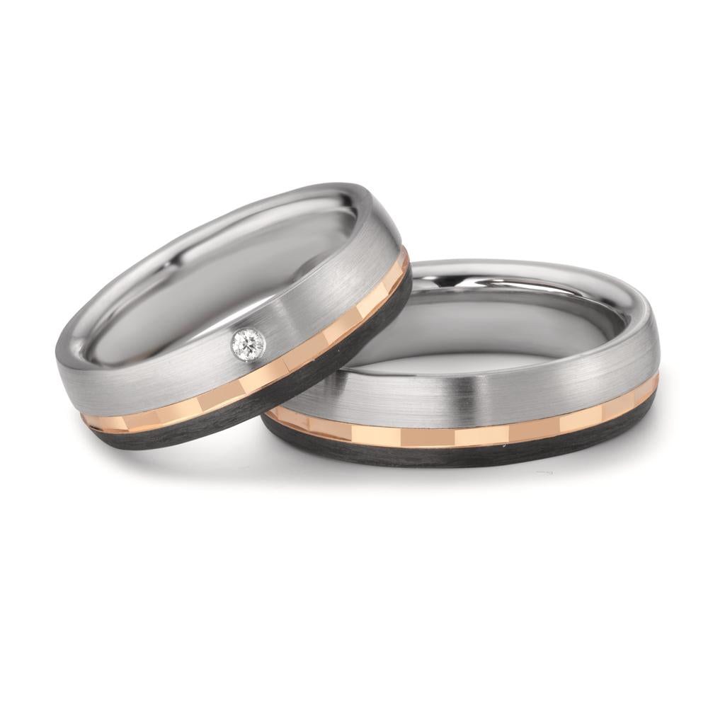Partnerring rostfritt stål, 375/9 K rött guld diamant 0.02 ct, w-si