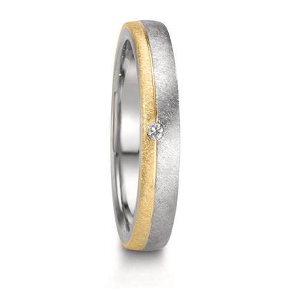 Partnerring rostfritt stål, 375/9 K gult guld diamant 0.015 ct, w-si