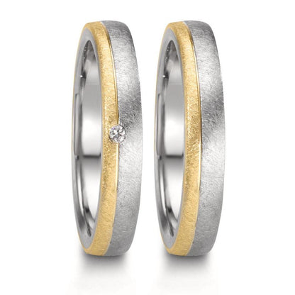 Partnerring rostfritt stål, 375/9 K gult guld diamant 0.015 ct, w-si