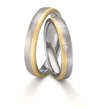 Partnerring rostfritt stål, 375/9 K gult guld diamant 0.015 ct, w-si