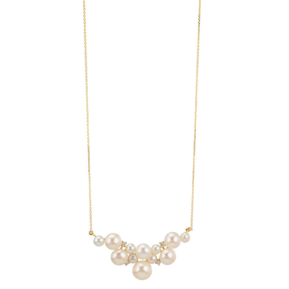 Collier 750/18 K gult guld diamant 0.08 ct, 4 stenar, w-si Sötvattensodlad pärla, 12 Pärlor 3.5-6.5 mm 42-45 cm