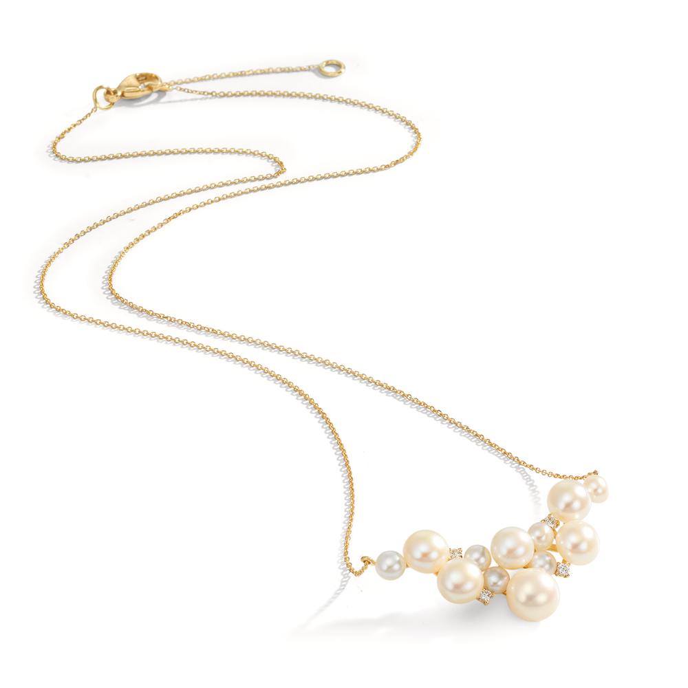 Collier 750/18 K gult guld diamant 0.08 ct, 4 stenar, w-si Sötvattensodlad pärla, 12 Pärlor 3.5-6.5 mm 42-45 cm