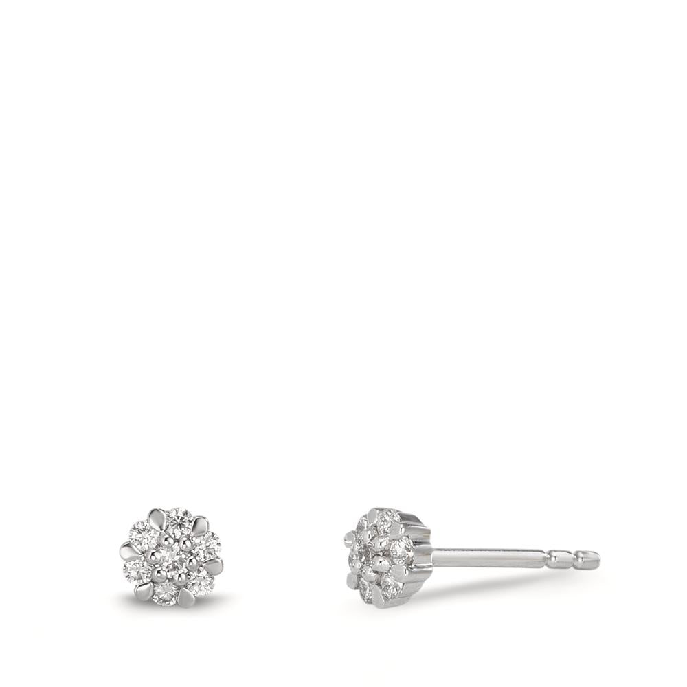 Örhängen med knoppar 750/18 K vitguld diamant 0.112 ct, 14 stenar, w-si Ø4 mm