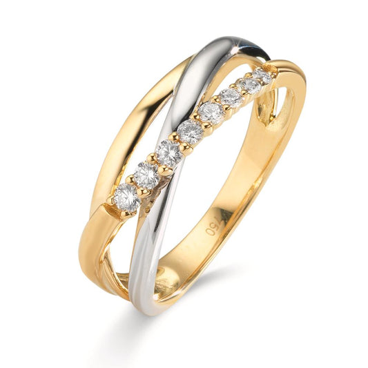 Finger ring 750/18 K gult guld, 750/18 K vitguld diamant 0.19 ct, 8 stenar, w-si
