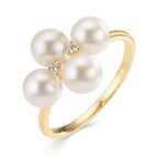 Finger ring 750/18 K gult guld diamant 0.30 ct, 2 stenar, w-si Sötvattensodlad pärla, 4 Pärlor 5.5-6 mm