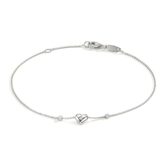 Armband 750/18 K vitguld Zirkoniumoxid 2 stenar Hjärta 17-19 cm