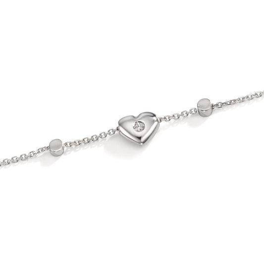 Armband 750/18 K vitguld Zirkoniumoxid 2 stenar Hjärta 17-19 cm