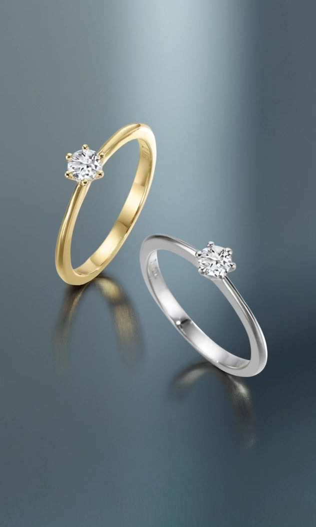 Solitärring 750/18 K gult guld diamant 0.20 ct, w-si