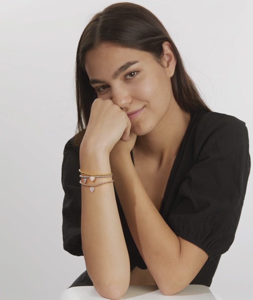 Armband Silver Zirkoniumoxid gul guldpläterad Hjärta