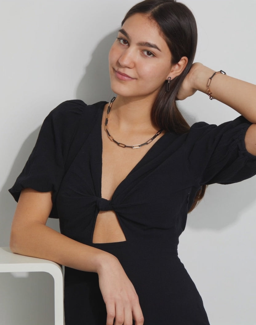 Collier rostfritt stål, Kol ros IP-belagd 45-48 cm